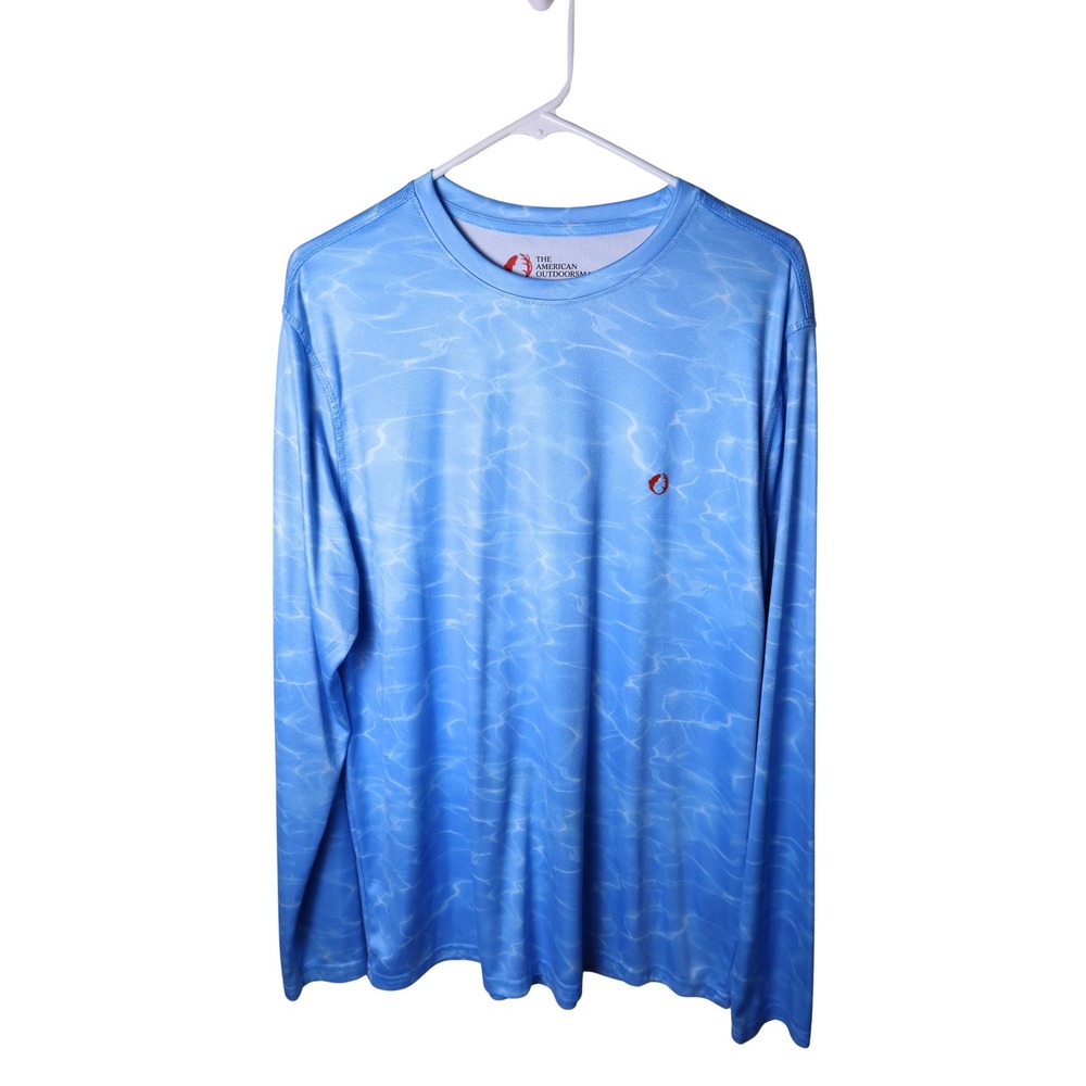 The American Outdoorsman Mens Large Blue Water Print Long Sleeve Fishing Shirt